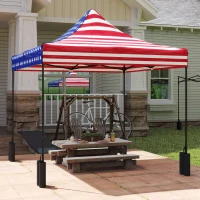 Outsunny 10' x 10' Replacement Canopy Top for Pop Up Canopy Tent with 4 Sand Bags, UPF50+ Protection, American Flag(m-8)