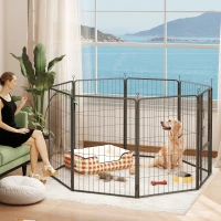 PawHut 39" Dog Playpen Indoor Outdoor, Portable Foldable 8 Panels Pet Playpen with Door & Strap for Large Dogs(m-8)
