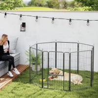 PawHut 39" Dog Playpen Indoor Outdoor, Portable Foldable 8 Panels Pet Playpen with Door & Strap for Large Dogs(m-1)