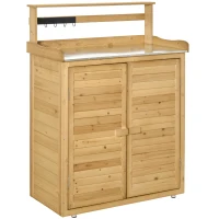 Outsunny Backyard Garden Tool Storage Shed, Outdoor Storage & Potting Bench with 2 Magnetic Close Doors & Large Interior Storage Space(m-14)