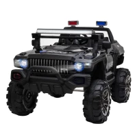 Aosom 12V Ride On Car 2-Seat Police Truck w/ Remote Control & 3 Speeds & LED Light Bar and Audio Input - Black(m-14)