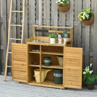 Outsunny Backyard Garden Tool Storage Shed, Outdoor Storage & Potting Bench with 2 Magnetic Close Doors & Large Interior Storage Space(m-13)