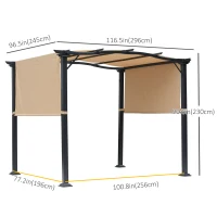 Outsunny 10' x 8' Outdoor Pergola Garden Gazebo with Two Adjustable Side Canopy Overhead Sun Shade Backyard Canopy Cover Khaki(m-3)