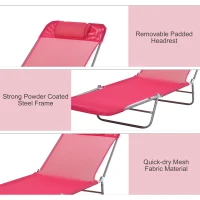 Outsunny Outdoor Lounge Chair, Portable Reclining Seat, Folding Chaise Lounge, Tanning Chair Bed with Pillow, Pink(m-5)