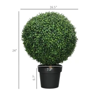 HOMCOM Set of 2 Artificial Ball Boxwood Topiary Trees, Fake Plants in Pot for Indoor Outdoor Living Room Green(m-3)