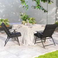 Outsunny Set of 2 Outdoor Folding Chairs with Adjustable Backrest, Padded Camping Chairs for Outdoor Events, Black(m-10)