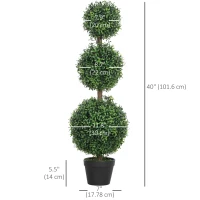 HOMCOM 2 Pack 40" Artificial Trees, Boxwood Topiary Ball Trees with Pot for Indoor, Outdoor, Home Office, Living Room, Green(m-3)