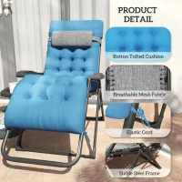 Outsunny Padded Folding Recliner Chair, Patio Lounger with Cupholder, Adjustable Backrest, Removable Cushion, Navy Blue(m-7)