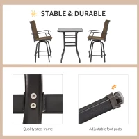 Outsunny 3 Piece Outdoor Patio Bar Set, 2 Swivel Stool and 1 Bar Table, All-Weather, Metal Frame for Balcony, Backyard, Deck, Brown(m-6)