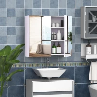 HOMCOM Wall Mount Mirrored Medicine Cabinet, Bathroom Mirror Cabinet with Adjustable Shelf, Double Soft Closing Doors, Light Lilac(m-7)