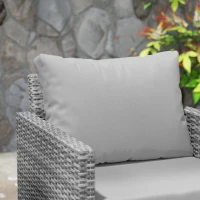 Outsunny 3PCS Patio Set, Wicker Bistro Set with Cushions, Rattan Chairs, Glass Coffee Table for Backyard, Porch, Balcony, Gray(m-8)
