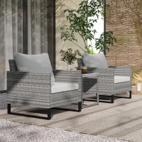 Outsunny 3PCS Patio Set, Wicker Bistro Set with Cushions, Rattan Chairs, Glass Coffee Table for Backyard, Porch, Balcony, Gray(m-2)