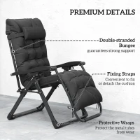 Outsunny Folding Garden Chairs Set of 2, Reclining Zero Gravity Chair, Sun Lounger with Cushion and Headrest, Black(m-7)