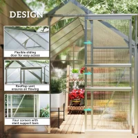 Outsunny 6' x 10' x 6.6' Polycarbonate Greenhouse, Walk-In Green House Kit Garden, Plants Grow, Galvanized Sheet Aluminum Frame with Rain Gutter, Vents and Sliding Door, Sliver(m-4)