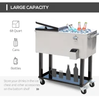 Outsunny 80 Quart Rolling Cooler Cart Ice Beer Beverage Cooling Bin for Outdoor Party, 35.4" x 15.4" x 32.7", Silver(m-5)