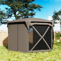 Outsunny 11 x 11ft Pop Up Gazebo Screen Tent with Removable Roof Cover, Roll-up Wind Panels for Camping, Backyard, Brown(m-9)