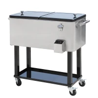 Outsunny 80 Quart Rolling Cooler Cart Ice Beer Beverage Cooling Bin for Outdoor Party, 35.4" x 15.4" x 32.7", Silver(m-2)