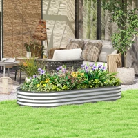 Outsunny 7' x 3' x 1' Large Outdoor Planter Box, Galvanized Raised Garden Bed with Metal Plant Stake, Silver(m-1)