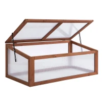 Outsunny 39" x 26" x 16" Wooden Cold Frame with Openable and Tilted Top Cover, Small Polycarbonate Planter Box for Flowers, Vegetables, Plants, Brown(m-11)