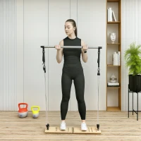 Soozier Pilates Bar Kit with Resistance Bands and Foldable Calf Stretch Board, Pilates Equipment for Full Body Workouts, Grey(m-1)