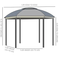 Outsunny 12' x 12' Round Outdoor Gazebo, Patio Dome Gazebo Canopy Shelter with Double Roof, Netting Sidewalls and Curtains, Zippered Doors, Strong Steel Frame, Gray(m-3)