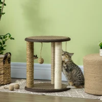 PawHut 17" Cat Tree, Kitty Activity Centre with Hanging Toys, Cat Tower with Jute, Sisal, Seagrass Scratching Post, Brown(m-8)
