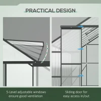 Outsunny 20' x 8' Aluminum Polycarbonate Greenhouse Walk-in Garden Greenhouse Kit with Adjustable Roof Vent, Rain Gutter and Sliding Door for Winter, Black(m-5)