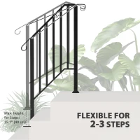 Outsunny 2-3 Step Handrails for Outdoor Steps, Metal Outdoor Stair Railing, Porch Deck Railing with Installation Kit, Black(m-4)
