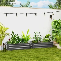 Outsunny Galvanized Raised Garden Beds, Outdoor Planter Box, Set of 2, for Flowers, Herbs and Vegetables, Light Grey(m-8)