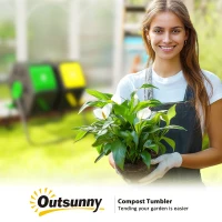 Outsunny Rotating Composter, Dual Chamber Compost Bin with 24 Vents and Steel Legs, 34.5 Gallon, Yellow and Green(m-10)
