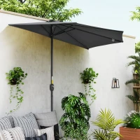 Outsunny 9.8ft Half Umbrella Semi Round Patio Parasol with Crank Handle, Top Vent for Garden, Balcony- NO BASE INCLUDED, Grey(m-1)
