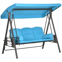 Outsunny Outdoor Patio 3-Person Steel Canopy Cushioned Seat Bench Swing with Included Side Trays & Padded Comfort, Light Blue(m-11)