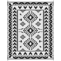 Outsunny Reversible Outdoor Rug, Waterproof Plastic Straw with Carry Bag, 8' x 10', Black & White Rhombus Patchwork(m-1)