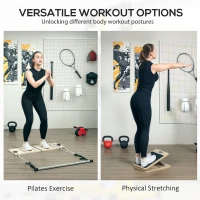 Soozier Pilates Bar Kit with Resistance Bands and Foldable Calf Stretch Board, Pilates Equipment for Full Body Workouts, Grey(m-4)