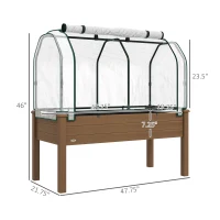 Outsunny Raised Garden Bed with PE Greenhouse Cover Outdoor Planter Box for Herbs and Vegetables, 48 x 22 x 46 inch, Brown(m-3)