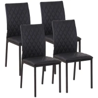 HOMCOM Modern Dining Chairs Set of 4, Upholstered Faux Leather Kitchen Chairs with Rhombic Tufting and Metal Legs for Living Room, Black(m-2)