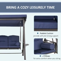 Outsunny Outdoor Patio 3-Person Steel Canopy Cushioned Seat Bench Swing with Included Side Trays & Padded Comfort, Dark Blue(m-6)