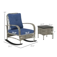 Outsunny 3 Piece Wicker Patio Furniture Set, Outdoor PE Rattan Rocking Chairs with Coffee Table, Cushions for Porch, Gray(m-3)