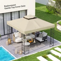 Outsunny 10' x 10' Gazebo Canopy Replacement Cover, 2-Tier Garden Gazebo Roof Replacement, UPF30+, TOP COVER ONLY, Cream White(m-1)