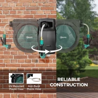 Outsunny 1/2 in x 65ft Wall Mounted Garden Hose Reel, Retractable Water Hose Reel with Auto Rewind, Any Length Lock, Blue(m-5)