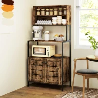 HOMCOM Baker's Rack with Power Outlet and Storage Shelves, Microwave Stand with Louvred Door Cabinets, Rustic Brown(m-10)