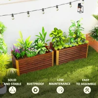 Outsunny Set of 2 Galvanized Metal Planters for Outdoor Plants, 4' x 2' x 2' Raised Garden Bed, Distressed Dark Brown(m-7)