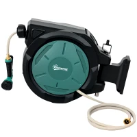 Outsunny 1/2 in x 100ft Wall Mounted Garden Hose Reel, Retractable Water Hose Reel with Auto Rewind, Any Length Lock, Black(m-2)