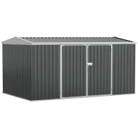 Outsunny 14' x 8' Galvanized Steel Storage Shed, Garden Shed with Lockable Doors, Air Vents for Backyard, Patio and Lawn, Grey(m-11)