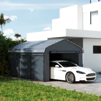 Outsunny 10' x 15' Metal Carport, Heavy Duty Garage Car Canopy with Galvanized Metal Roof and Removable Sidewalls, Dark Gray(m-2)