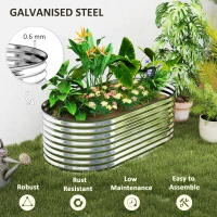 Outsunny 5 x 2.5 x 2ft Galvanized Raised Garden Bed, Easy DIY Oval Planter Box with Safety Edging and Gloves, Silver(m-5)