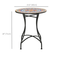 Outsunny Mosaic Patio Table, Round Coffee Table with Metal Frame, Garden Furniture for Outdoor, Poolside, Red(m-3)