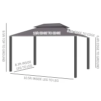 Outsunny 10' x 12' Hardtop Gazebo with Curtains and Netting, Permanent Pavilion Metal Double Roof Gazebo Canopy with Aluminum Frame and Hooks, for Garden, Patio, Backyard, Dark Brown(m-3)