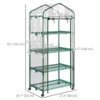 Outsunny 27" x 20" x 65" Portable Greenhouse with 4 Tier Shelves and Wheels, Outdoor Hot House Plant Flower Greenhouse, Steel Frame, Plastic Cover, Clear(m-3)