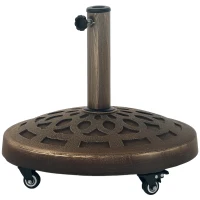Outsunny Round Patio Umbrella Base with Wheels, 46 lbs Resin Umbrella Stand Base, Heavy Duty Patio Umbrella Holder for 1.3"/1.5"/1.9" Umbrella Poles for Outdoor, Lawn, Poolside, Bronze(m-1)